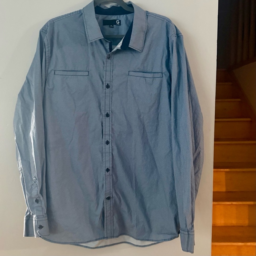 EUC Guess Men's City Tech Blue Button-Down Shirt
